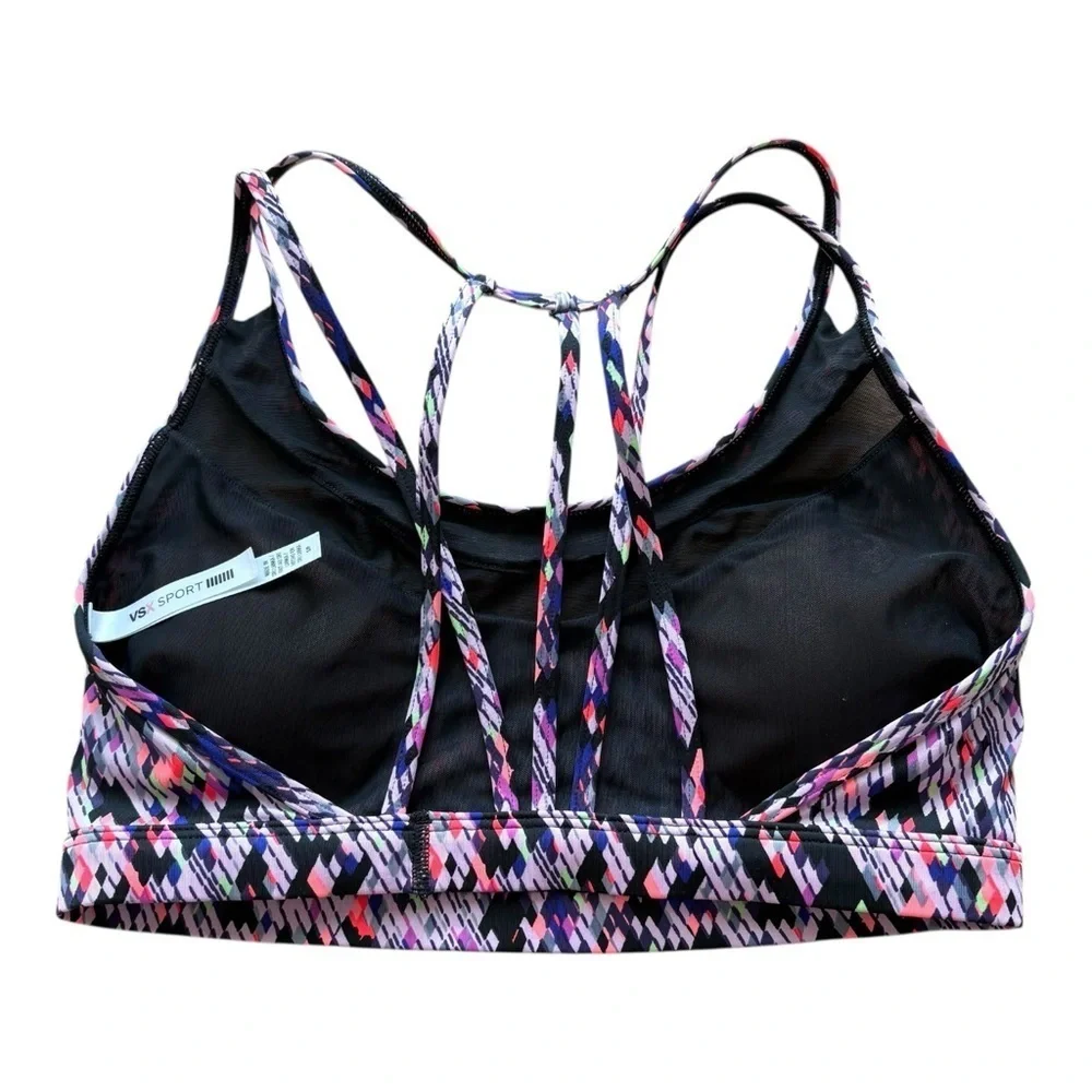 Victoria Secret SPORT Women's Small Neon Black Rave Strappy Sporty Athletic Bra